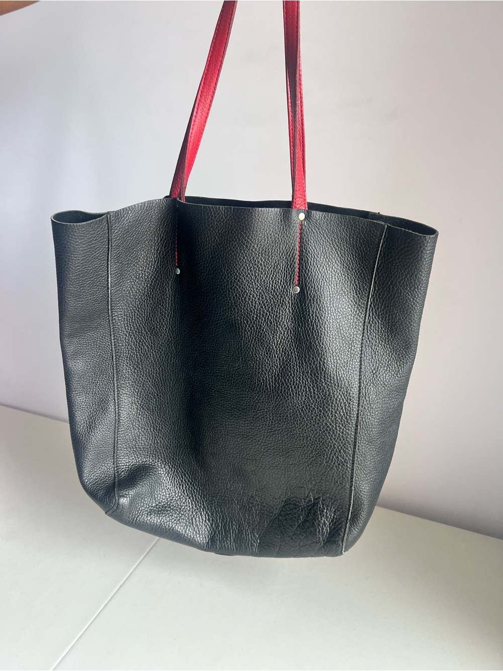 Roots Black Leather Tote with Red Straps - Picture 5 of 5